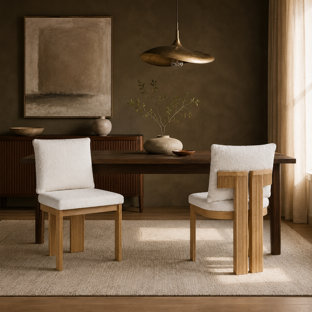 Beige Bouclé Dining Chair Set