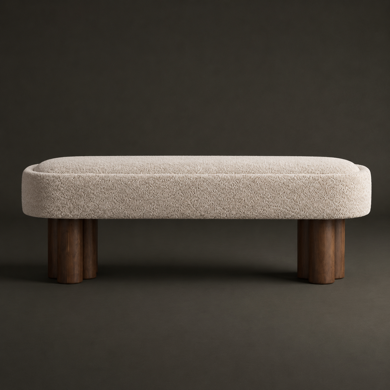 Ivory Bouclé Japandi Bench
