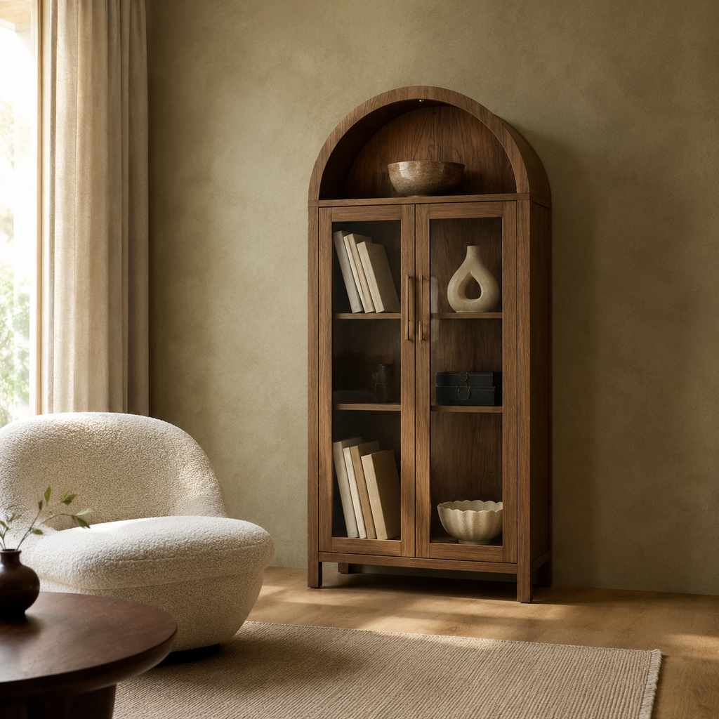 Brown Arched LED Display Cabinet