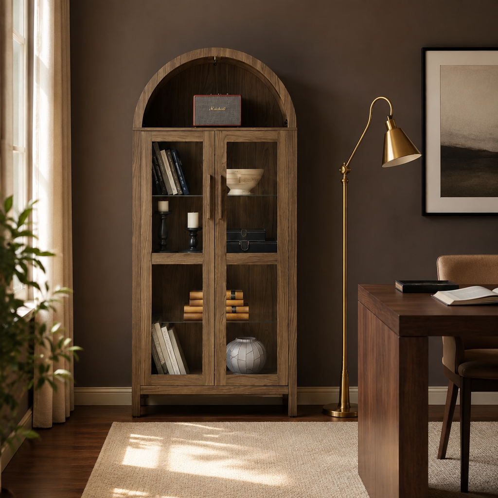 Brown Arched LED Display Cabinet