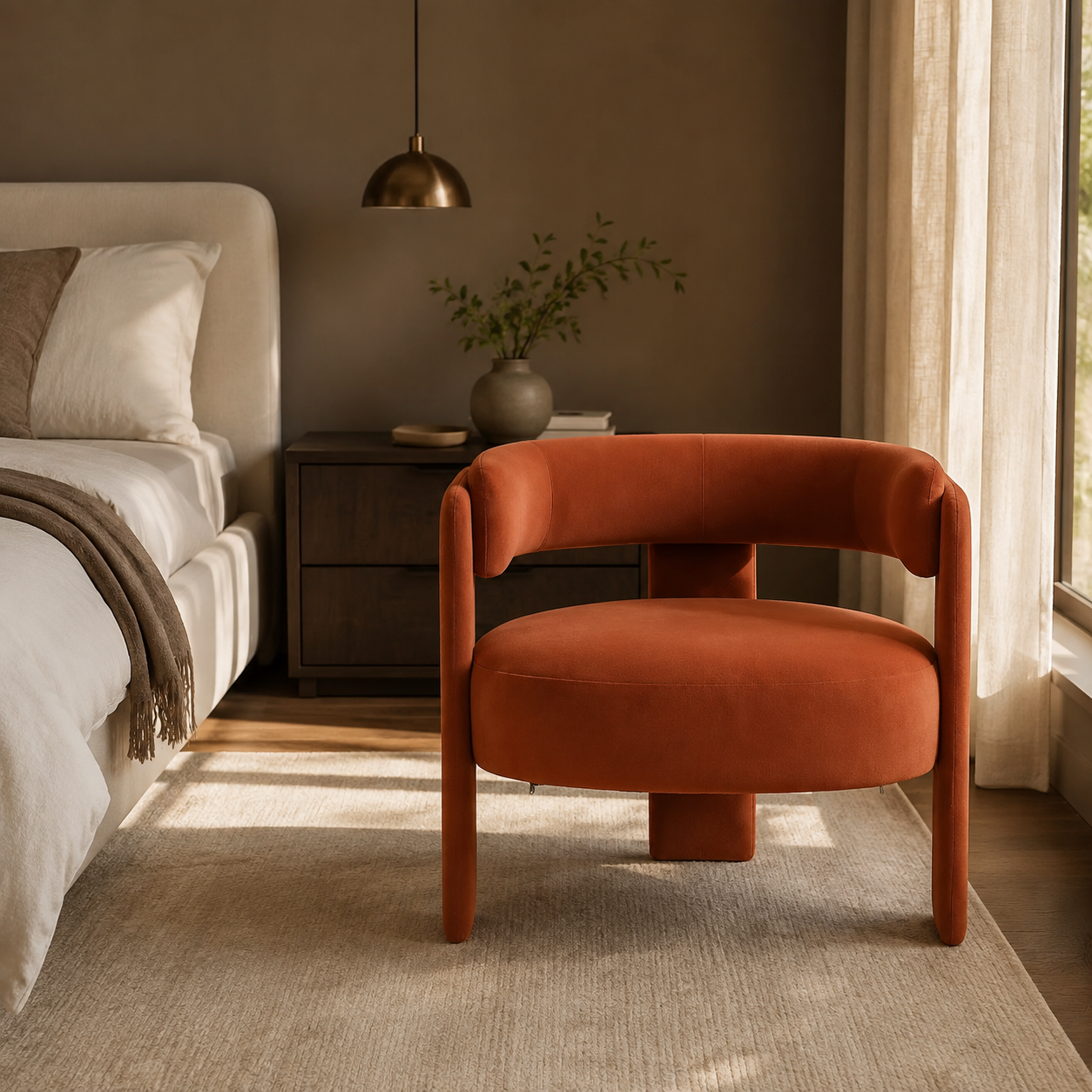 Orange Velvet Upholstered Accent Chair