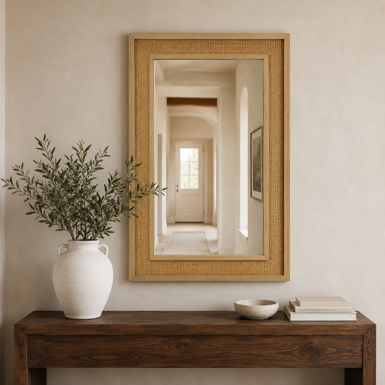 Rattan Natural Wood Wall Mirror