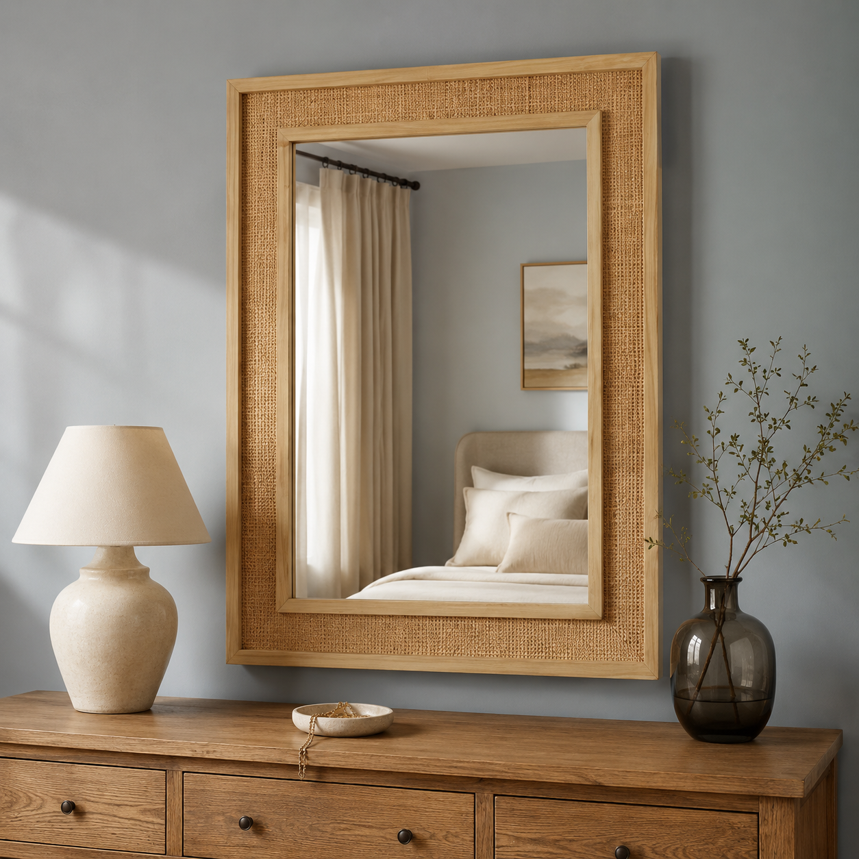 Rattan Natural Wood Wall Mirror