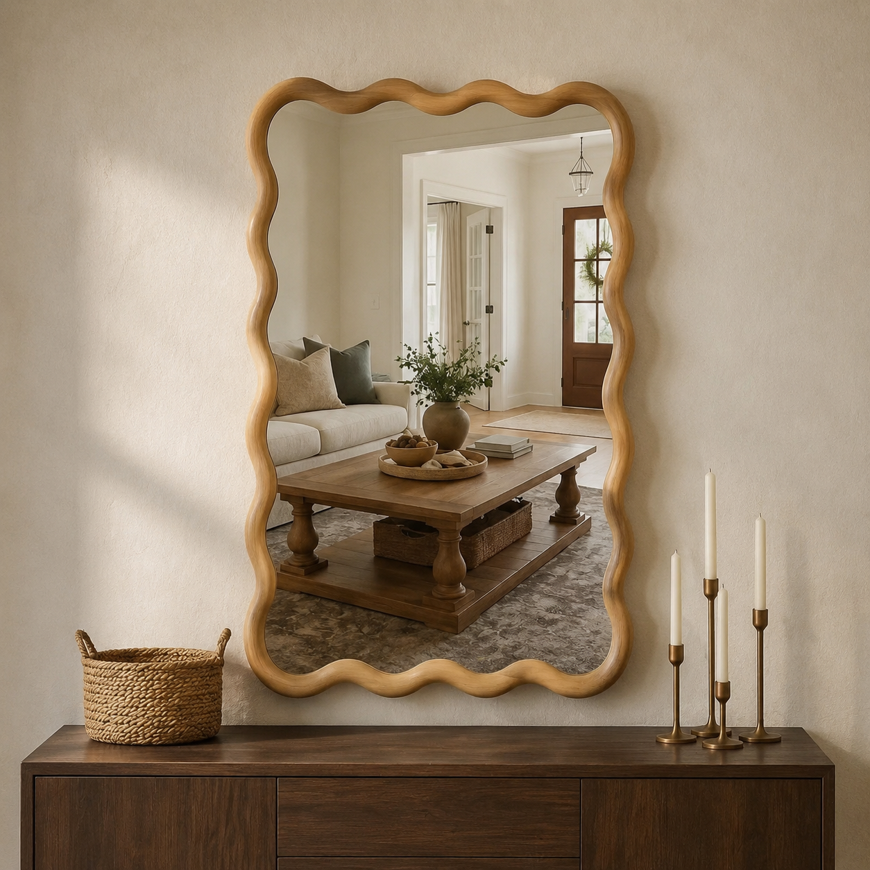 Wavy Oak Wall Mirror – 20” × 30”