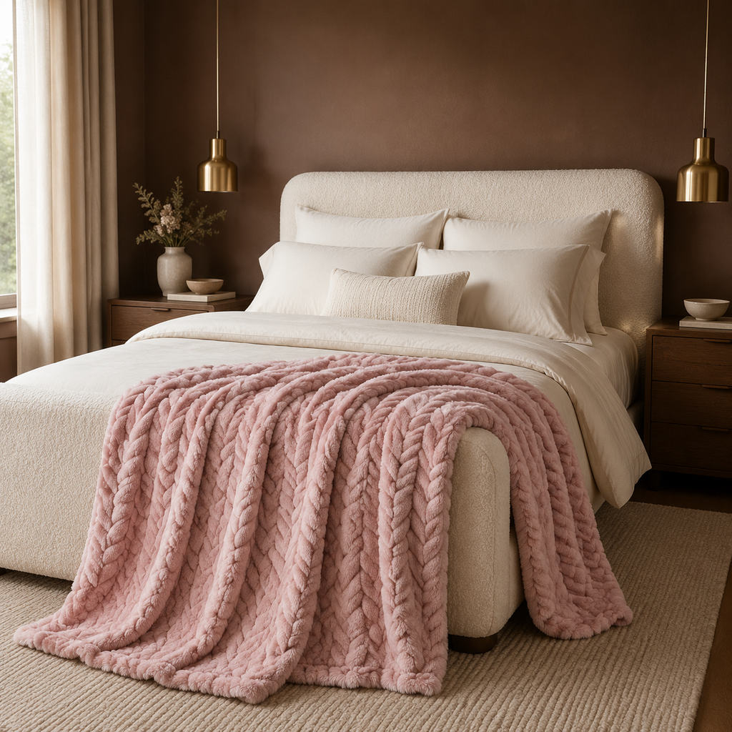 Luxe Braided Plush Throw Blanket