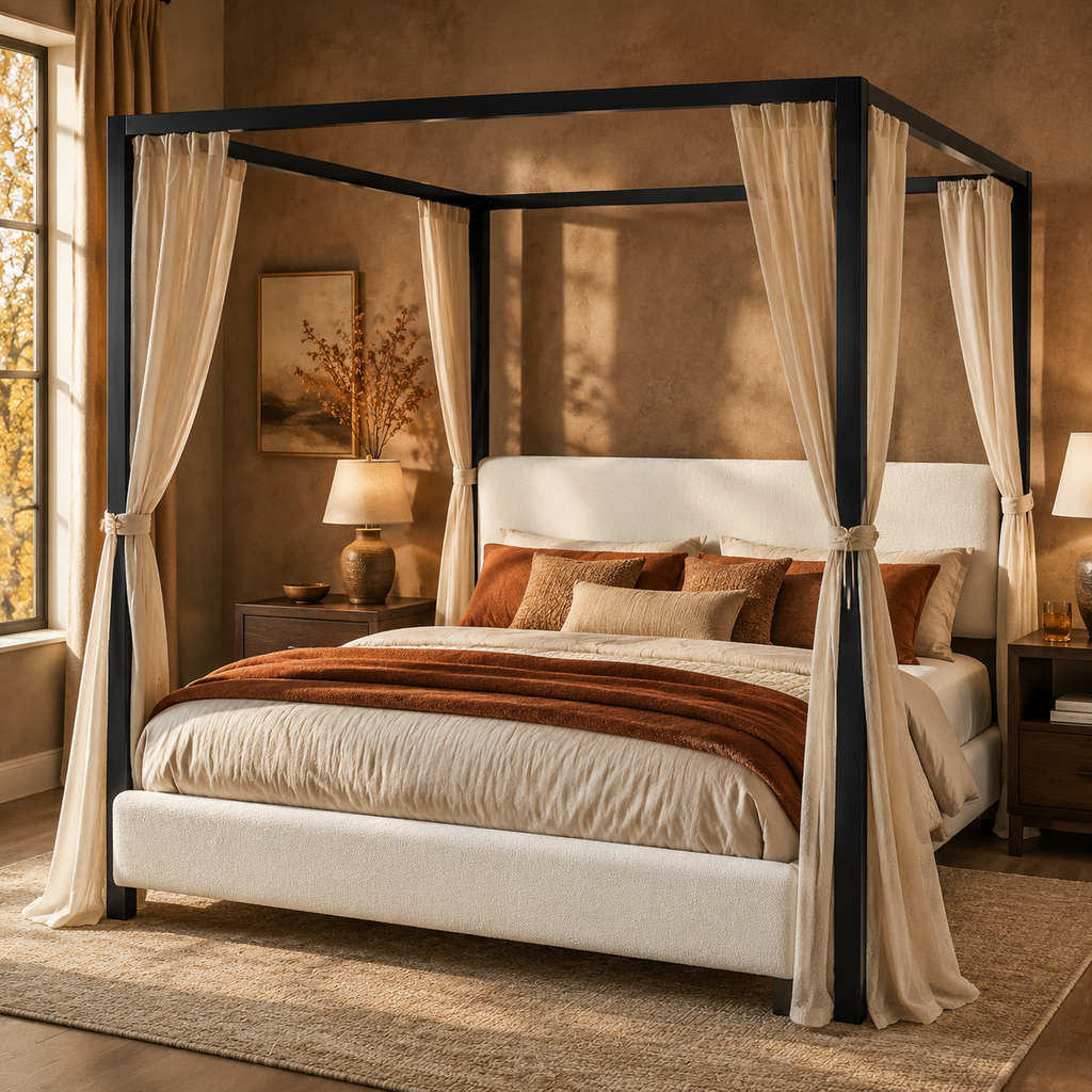 The Sutton Bouclé Canopy Bed