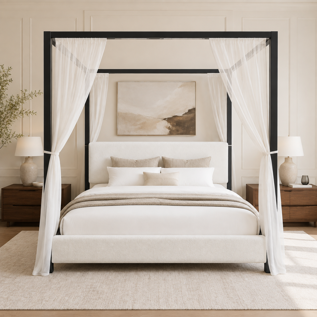 The Sutton Bouclé Canopy Bed