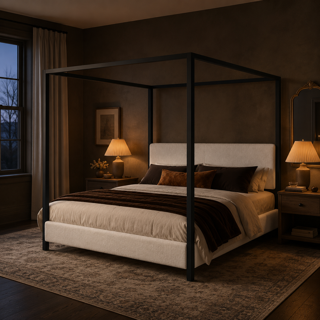 The Sutton Bouclé Canopy Bed