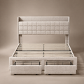 Tufted Storage Platform Bed with Shelves