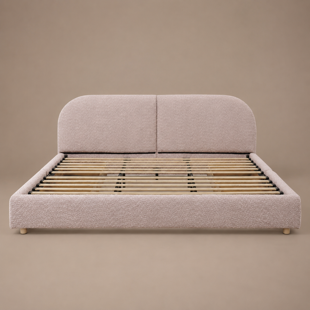 Pink Blush Curved Bouclé King Storage Bed