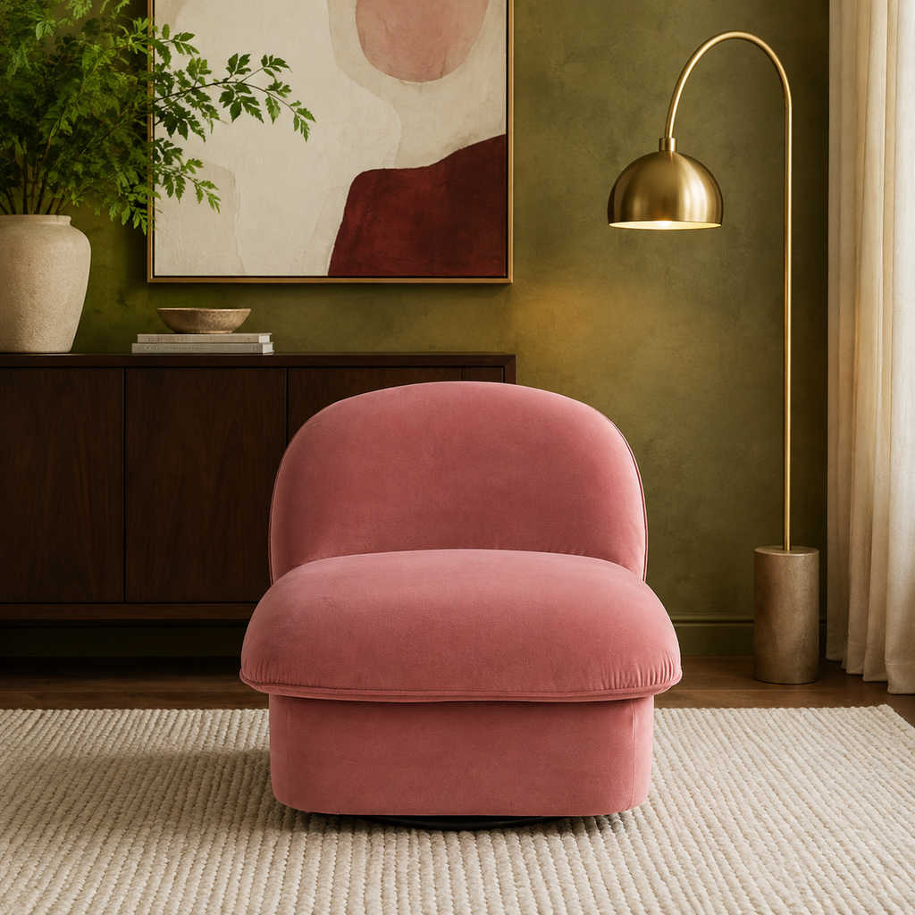 Coral Bloom Velvet Swivel Accent Chair