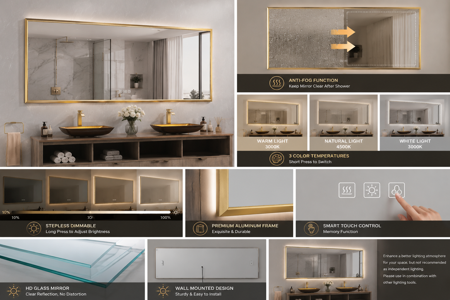 Smart Anti-Fog Dimmable Vanity Mirror