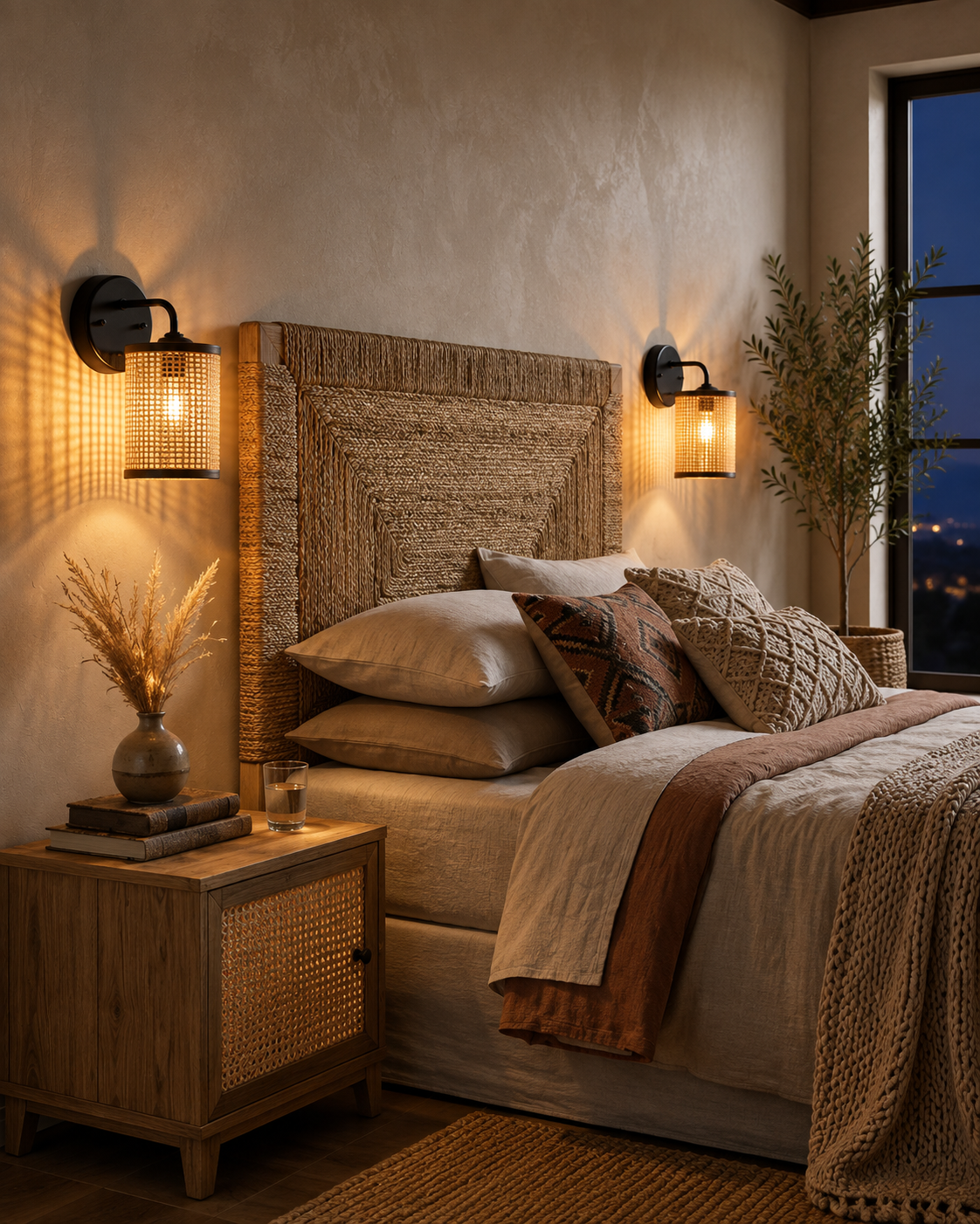 Reef Rattan Wall Sconce – Black Rustic Wicker Light