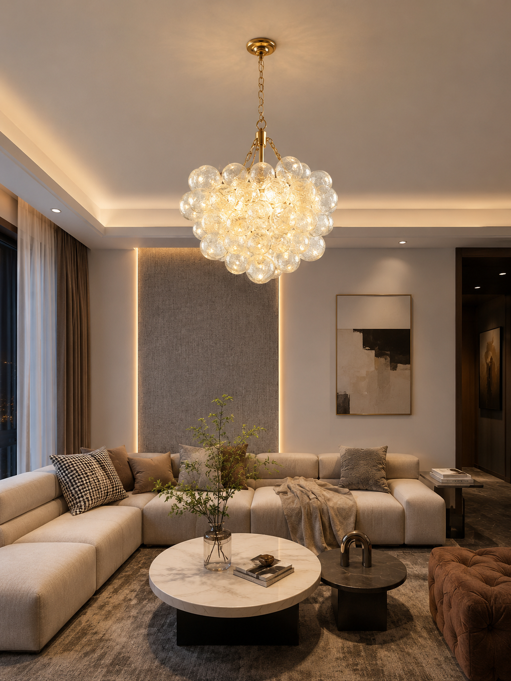 20-Inch Modern Gold Glass Globe Pendant Light with Textured Clear Glass Shade
