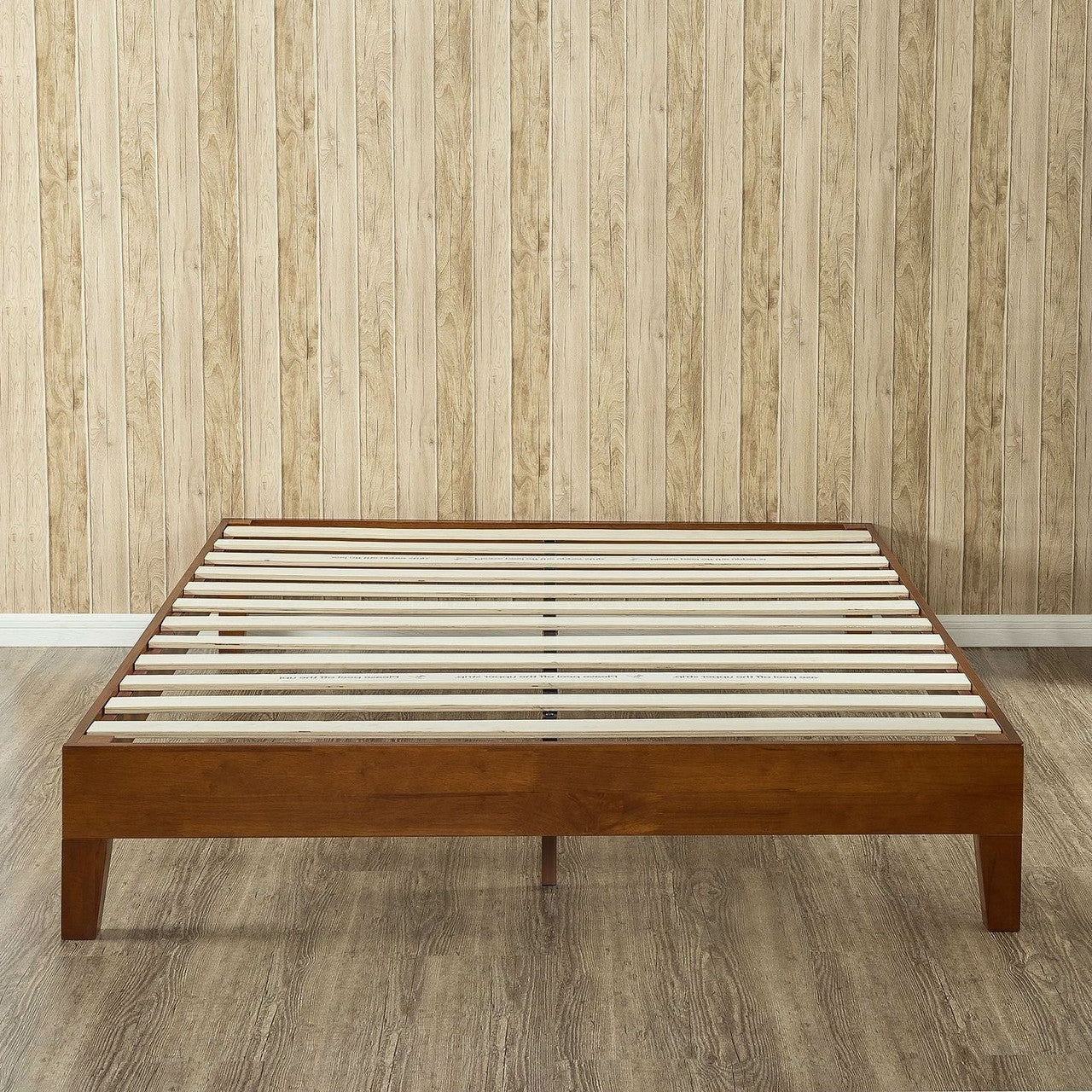 Twin size Low Profile Wooden Platform Bed Frame in Cherry Finish-0
