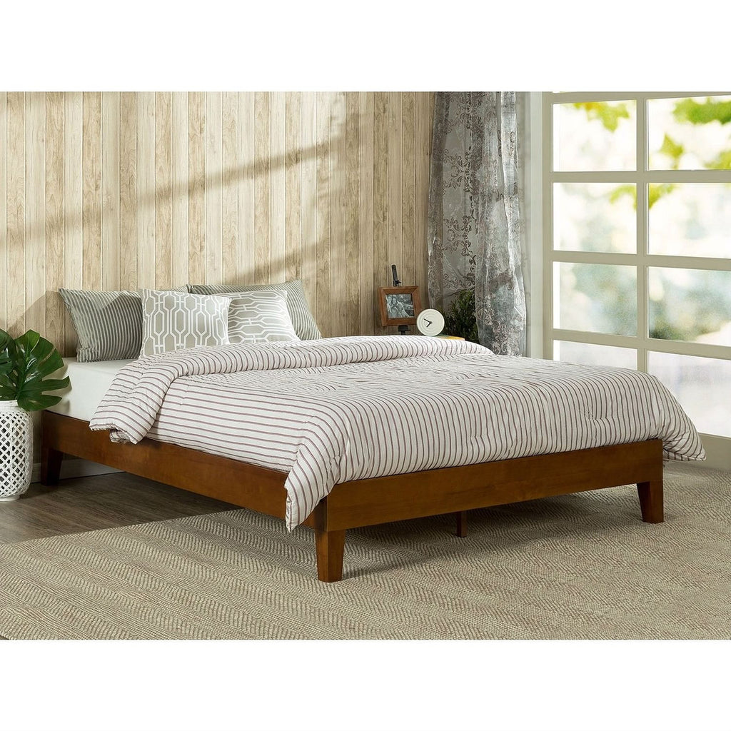 Twin size Low Profile Wooden Platform Bed Frame in Cherry Finish-1