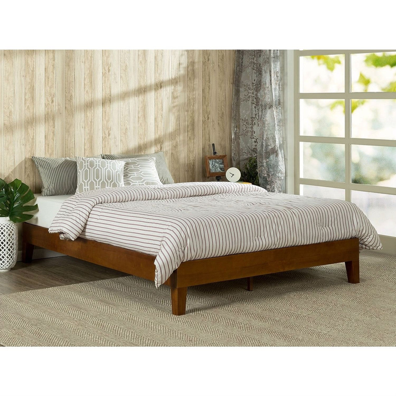 Twin size Low Profile Wooden Platform Bed Frame in Cherry Finish-1