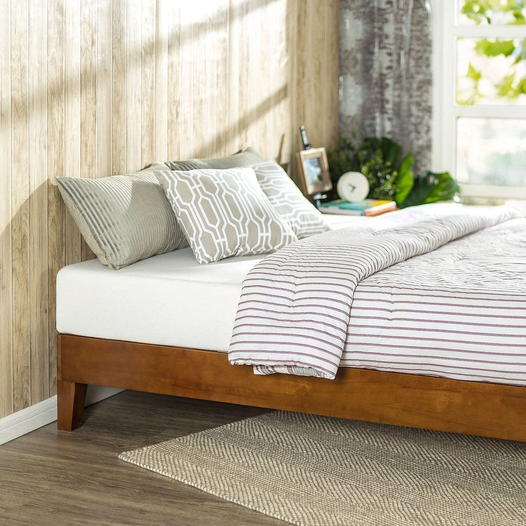 Twin size Low Profile Wooden Platform Bed Frame in Cherry Finish-2