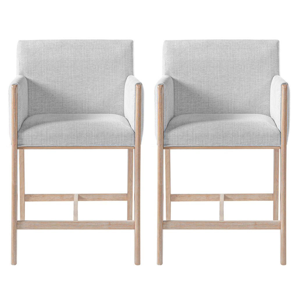 Set of 2 Upholstered Counter Stools with Arms – Natural