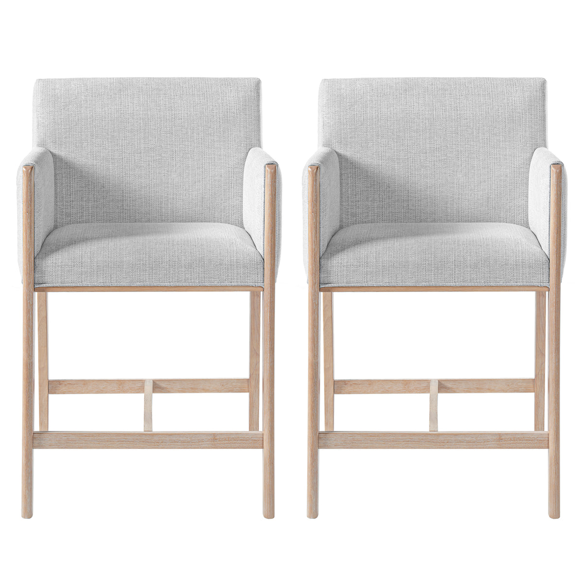 Set of 2 Upholstered Counter Stools with Arms – Natural