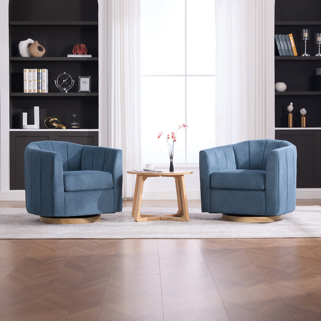 31" Blue Chenille Swivel Barrel Chair