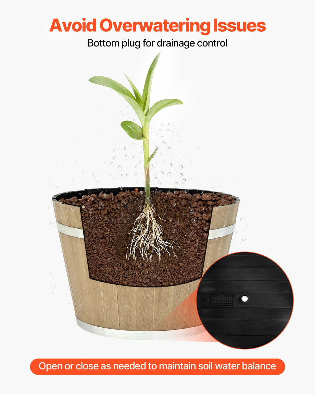 Resin Whiskey Barrel Planter – Natural, 11.8″