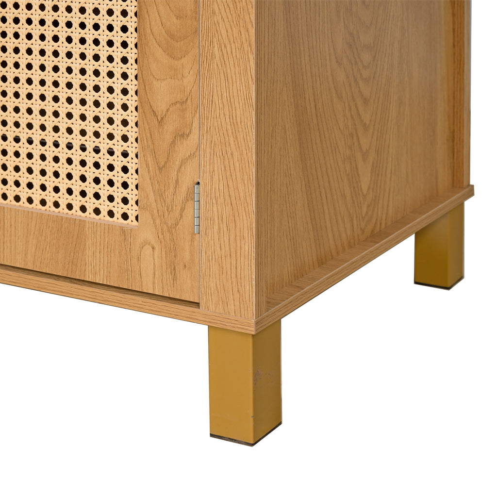 71" Oak Arched Rattan Storage Cabinet