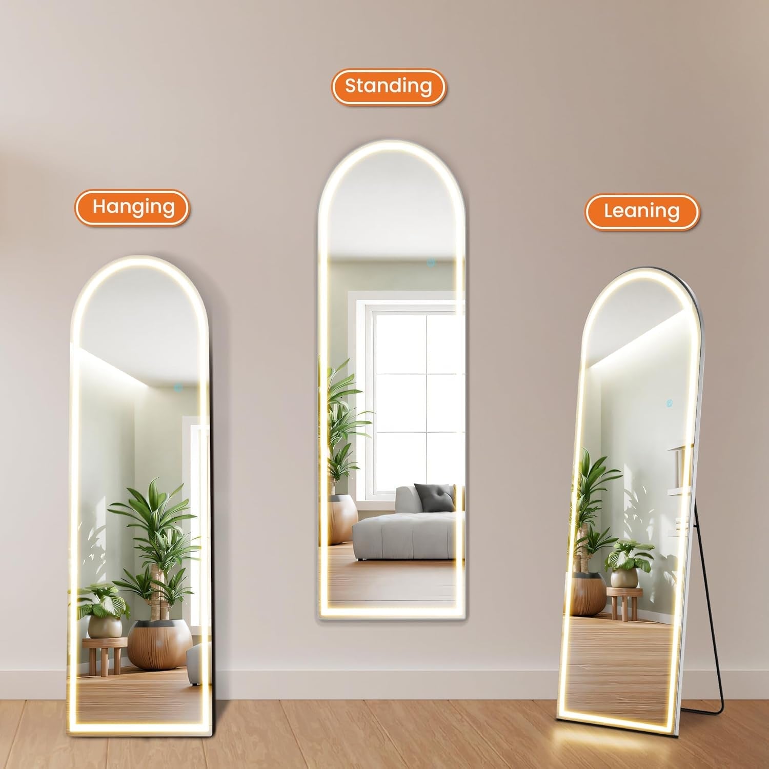 Arched Aluminum Full Length LED Floor Mirror 63 Inch By 21 Inch-4