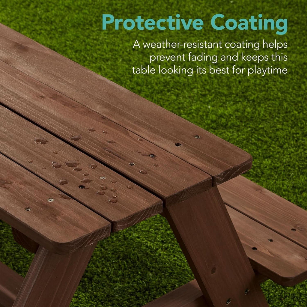 Walnut Wooden Kids Picnic Table With Adjustable Umbrella-4