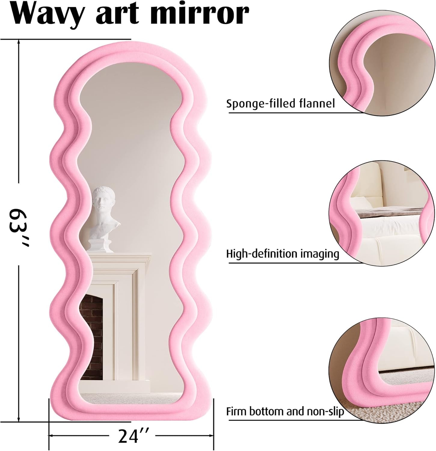 63Inch Full Length Pink Flannel Wrapped Floor Mirror-4