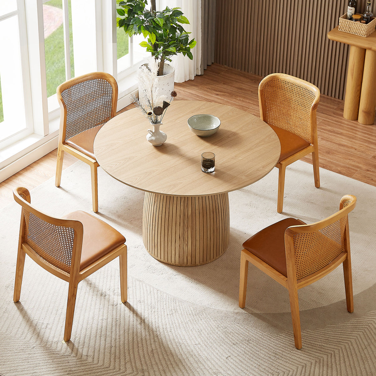 47" Modern Oak Round Dining Table
