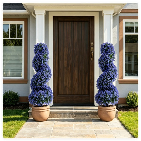 Set of 2 Artificial Spiral Flower Topiaries – Purple