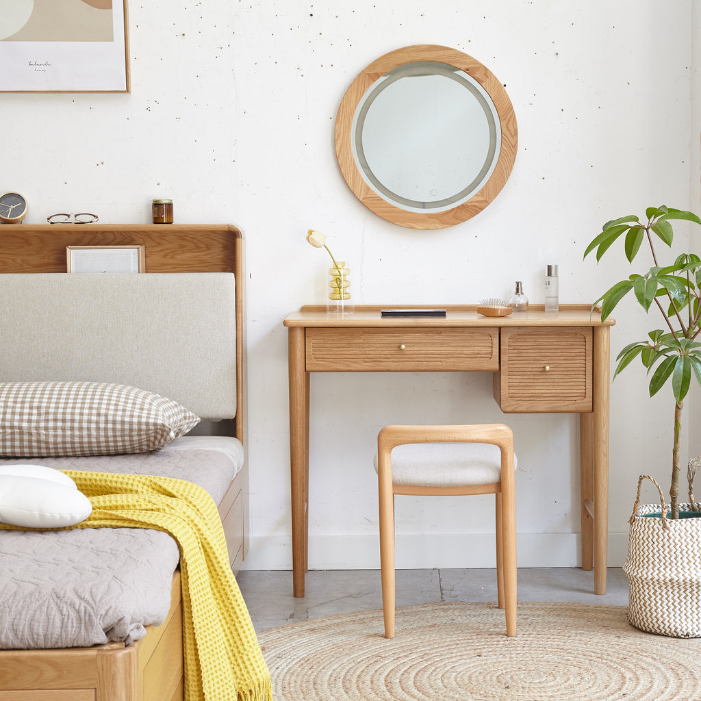 Natural Wood Vanity & Accent Stool