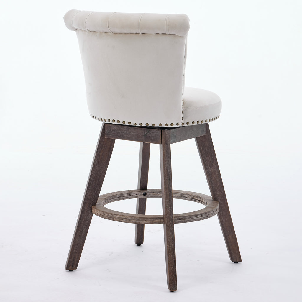 Set of 2 Tufted Velvet Swivel Counter Stools – Beige