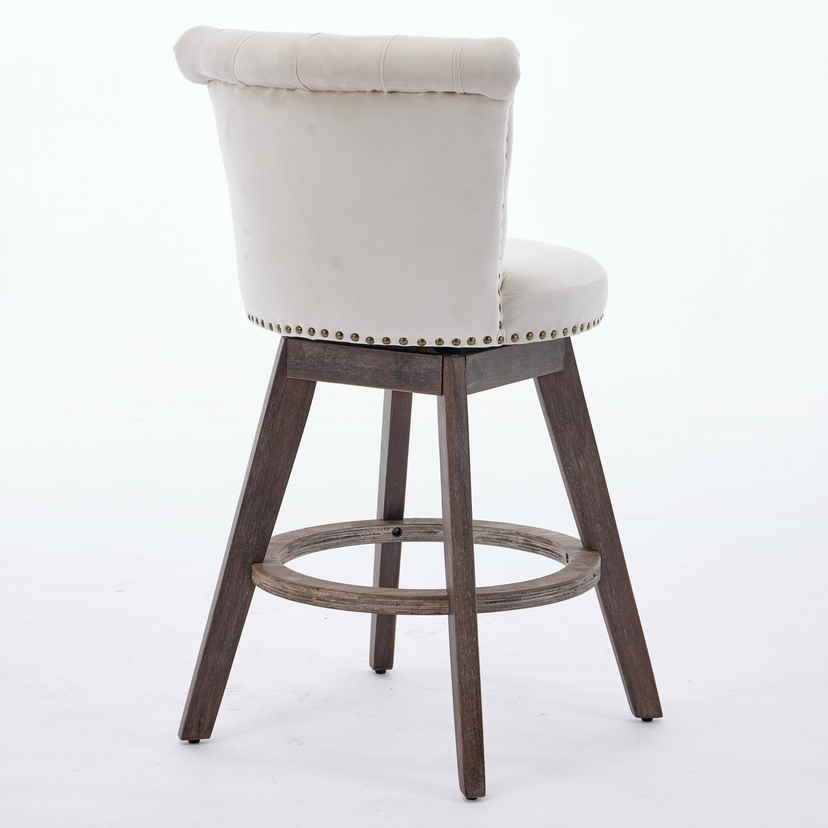 Set of 2 Tufted Velvet Swivel Counter Stools – Beige
