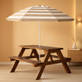 Walnut Wooden Kids Picnic Table With Adjustable Umbrella-0