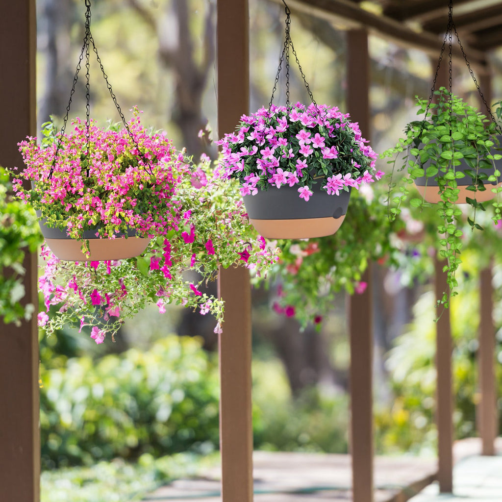 Set of 4 Self-Watering Hanging Planters – Gray, 9.64″