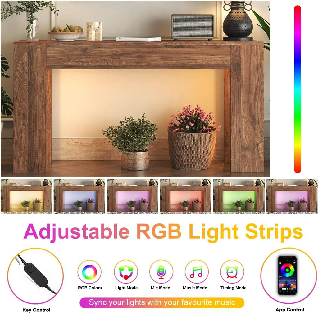 63 Inch Industrial Grade Console Table Walnut Finish LED-3