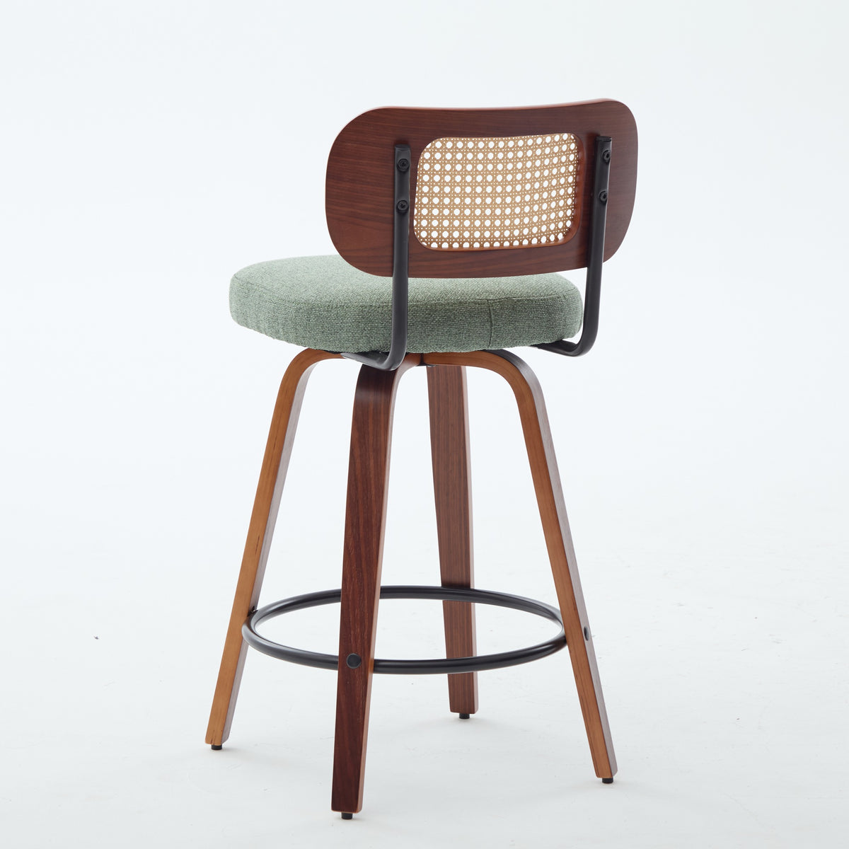 Set of 3 Rattan Swivel Counter Stools – Walnut, Black & Green