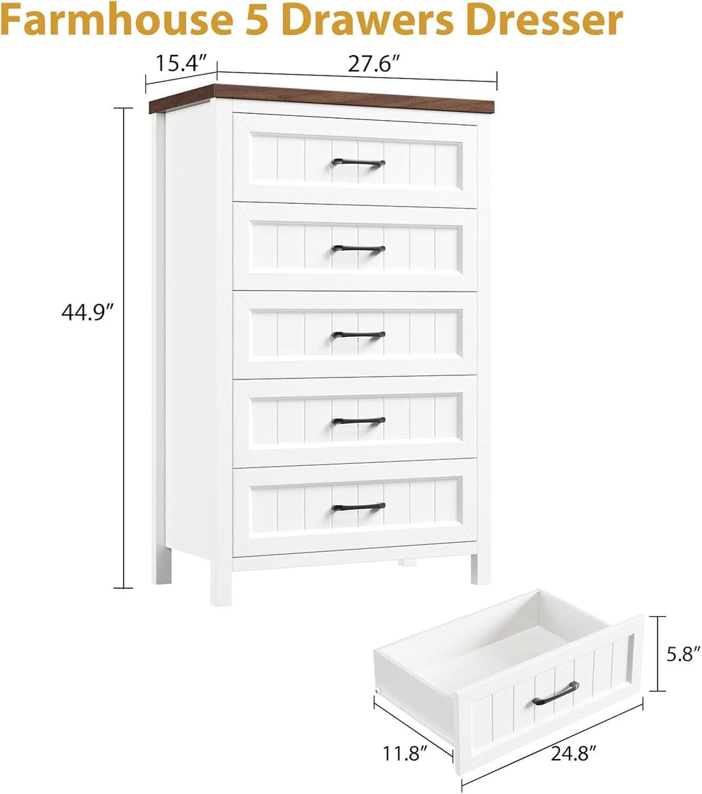 Five Drawer Dresser 44.9 Inch Tall PowderCoatWhite-1