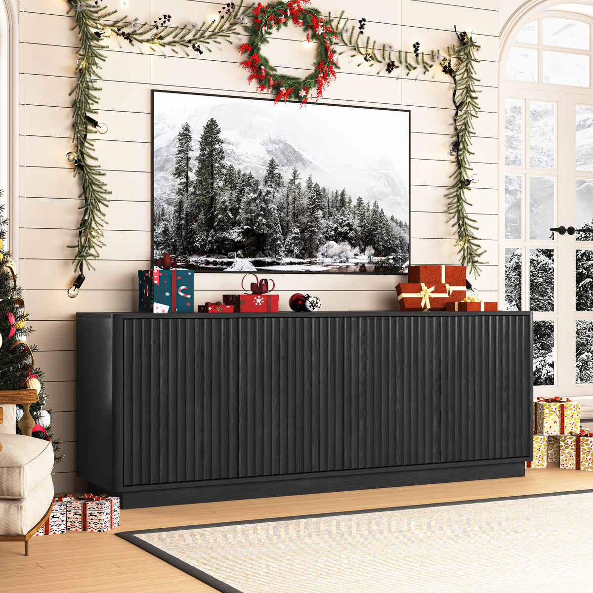 63" Black 4-Door Sideboard Buffet Cabinet