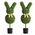 Set of 2 Bunny-Shaped Artificial Boxwood Topiaries – 36″ – Green