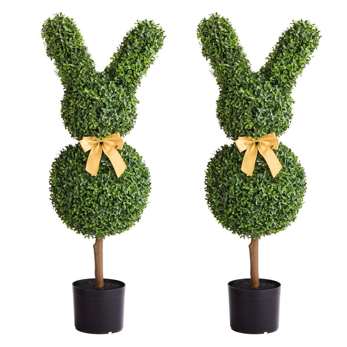 Set of 2 Bunny-Shaped Artificial Boxwood Topiaries – 36″ – Green
