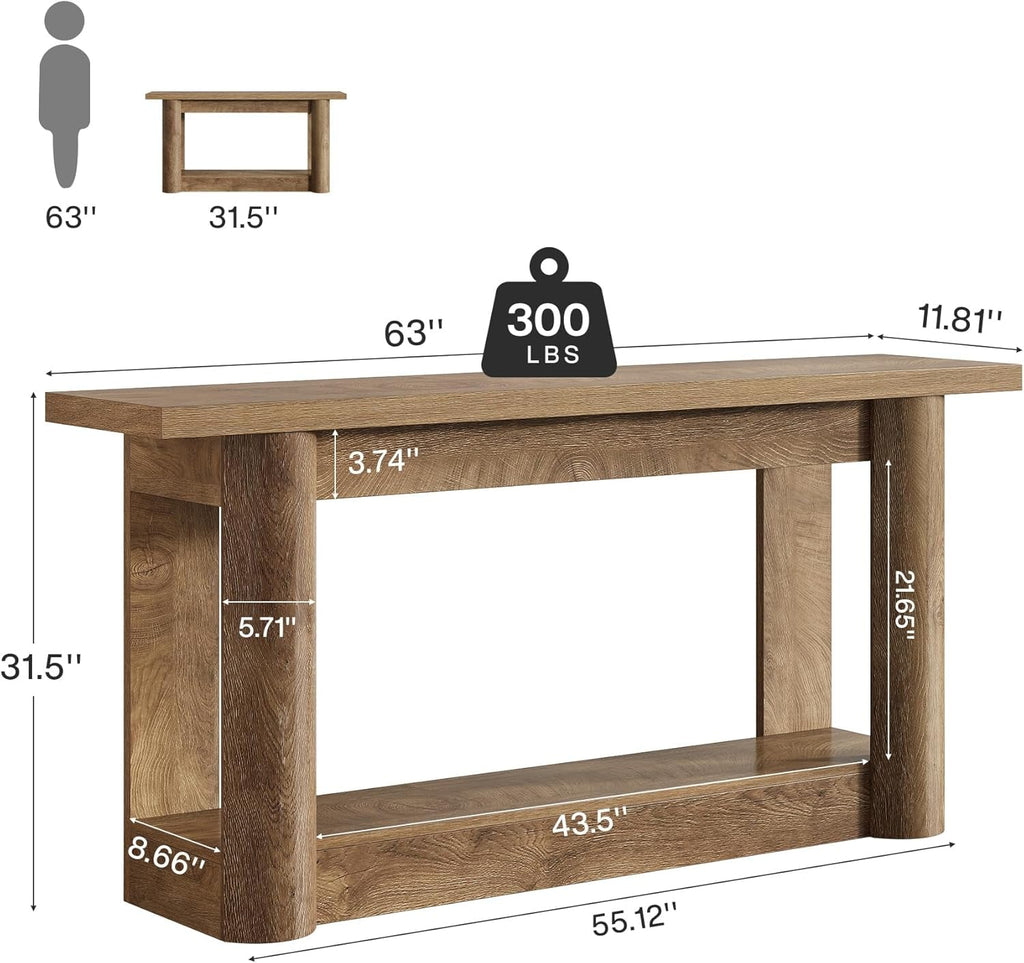 63-Inch Farmhouse Console Table, 2-Tier Storage Sofa Table behind the Couch-4
