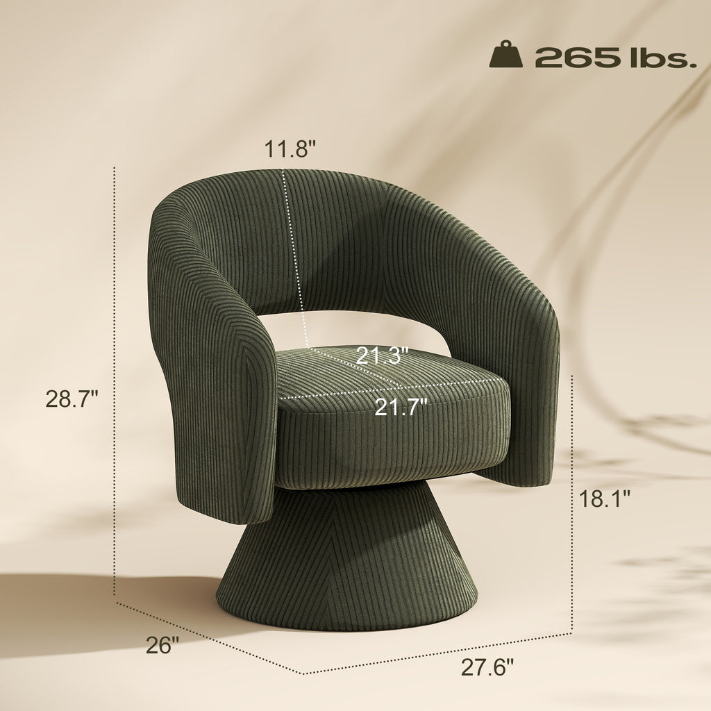 Green Upholstered Swivel Barrel Chair