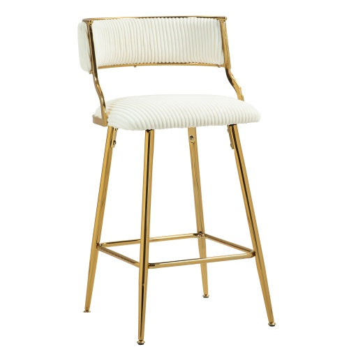 Set of 2 Corduroy Counter Stools with Gold Base