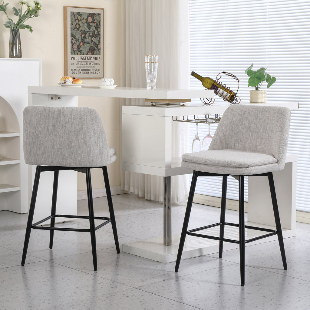 Set of 2 Swivel Linen Counter Stools – Off White
