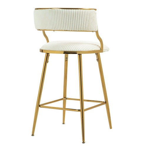 Set of 2 Corduroy Counter Stools with Gold Base