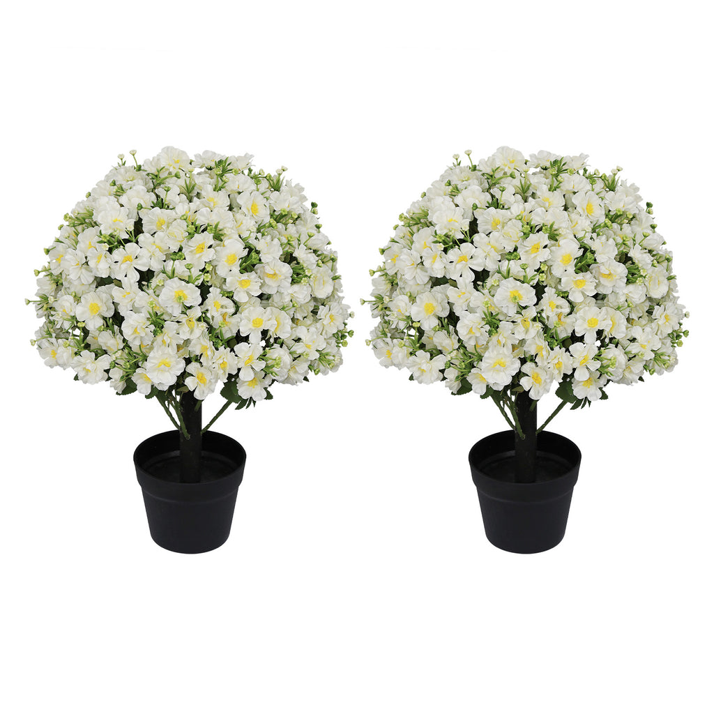 Set of 2 Faux Snow Lotus Potted Plants – White