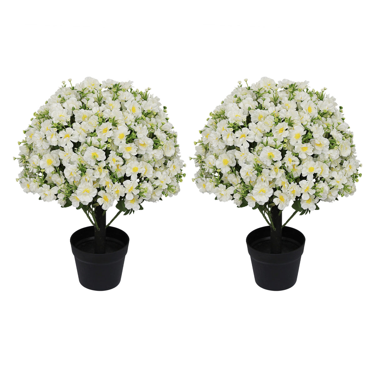 Set of 2 Faux Snow Lotus Potted Plants – White